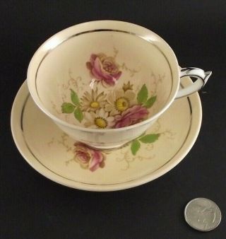 Pink Orange Floral Silver Paragon Double Stamp Cabinet Tea Cup And Saucer