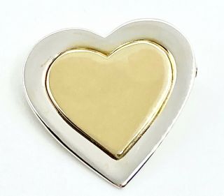Tiffany & Co.  925 Sterling Silver & 18k Yellow Gold Vintage Heart Brooch Pin.