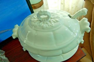 Vintage Red Cliff White Ironstone Footed Tureen w/ Ladle & Under Plate LARGE 2