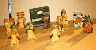 Vintage Hand Carved & Painted Wood All Dog Musical Band Circa 1940 