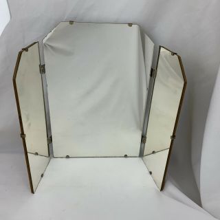 Vintage 3 Panel Tri Fold Dresser Table Top Frameless Folding Vanity Mirror