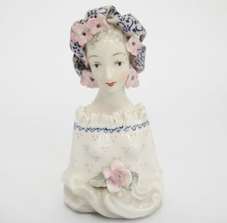 Corday Bust Antique Porcelain Figurine 6 " Woman Dresden Lace Applied Flowers