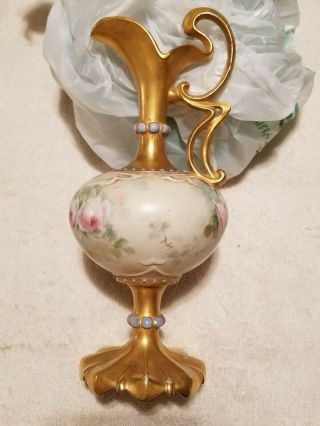 Antique French Porcelain Urn Vase Paris Hand Painted Gold Gilted 8 3/4 