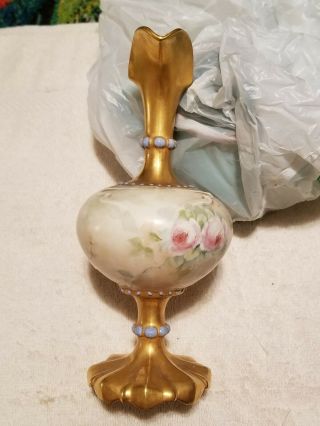 Antique French Porcelain Urn Vase Paris Hand Painted Gold Gilted 8 3/4 