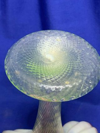 Antique Bohemian art glass vaseline with rainbow spatter jack in the pulpit vase 2