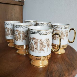 Vintage Coffee Cup Tea Cup Set Of 6,  Gilt Gold Royal Crowning Lusterware 1970 