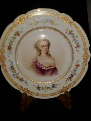 Antique French Sevres Marie Antoinette Porcelain Portrait Plate,  Signed Debrie