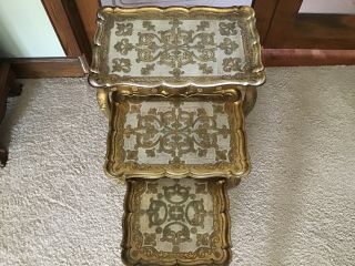 3 Vintage Italian Gold Plastic Stacking Nesting Tables Florence Italy
