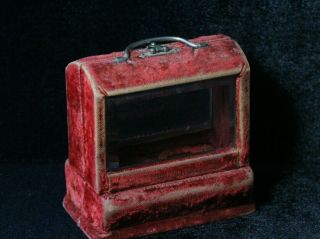 Antique 19thc Victorian Red Velvet & Beveled 2 Sided Glass Perfume Bottle Case