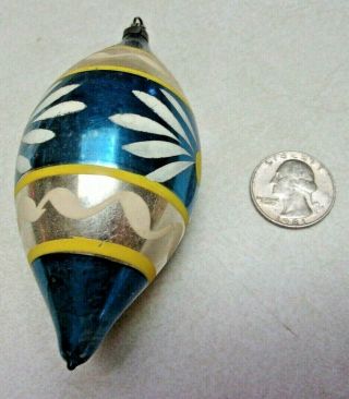Antique Germany Handmade Mercury Glass Hand Painted Floral Teardrop Ornament