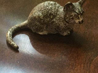 Cold Painted Miniature Vienna Bronze Cat Figurine Marked With Metal Whiskers