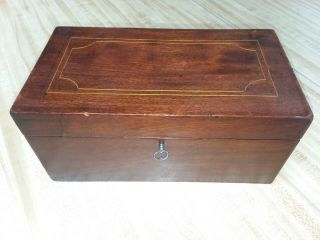C.  1830 Early Antique Mahogany Tea Caddy Box W/ Lock & Key Document Box
