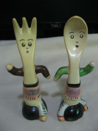 Anthropomorphic Yellow Fork And Spoon Couple Salt And Pepper Shakers
