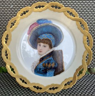 Limoges Hand Painted Portrait Plate Heavy Gold 1860s