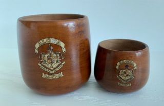 Vintage Turned Koa Wood Cup Bowl Set 1930’s Territory Of Hawaii Crest Decal
