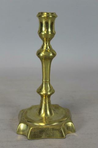 Rare 17th C English Brass Candlestick Bold Shaft Stepped Base Great Old Color