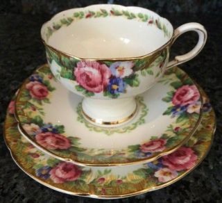 Vintage Paragon Tapestry Rose Cup And Saucer Trio Set
