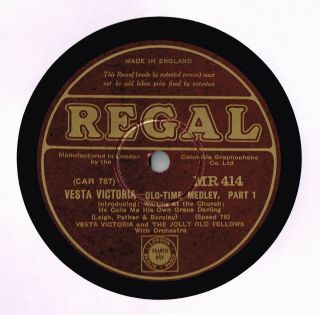 Vesta Victoria Music Hall 78 - Old Time Medley - Waiting At The Church Etc - Ex,