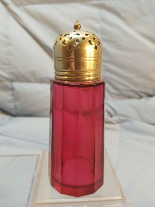 Antique Victorian Cranberry Ruby Glass Sugar Shaker Muffiner E.  P.  N.  S.  Paneled