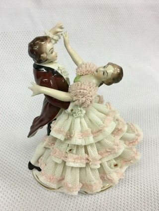 Lovely Dresden Porcelain Lace Figurine Dancing Couple Bavaria