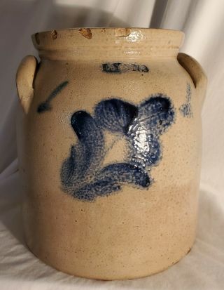 Harrington Lyons Salt Glazed Stoneware,  Colbalt Blue Flower,  Antique