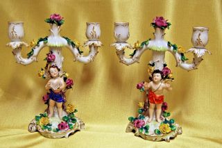 Antique German Germany Volkstedt Porcelain Candle Holders Candelabra