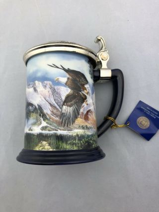 Franklin Eagle Of The Last Frontier Porcelain Collector Tankard Stein Mug