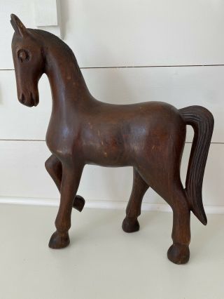 Antique Vtg Wood Horse Sculpture Large Primitive American Folk Art Farmhouse