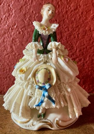Gorgeous Antique Franz Witter Dresden Porcelain Lace Lady Figurine 5 " Vg,