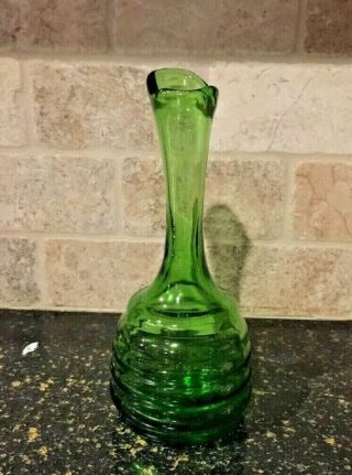 Vintage Emerald Green Glass Swirled Barrel Bud Vase,  Ec Blenko? 8 1/2 " Tall