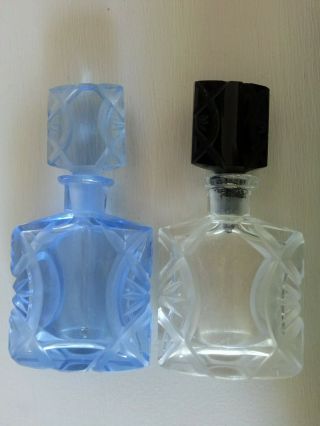Antique Matching Pair Perfume Scent Bottles Intaglio Czechoslovakia Art Deco