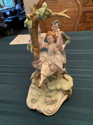 Vintage Capodimonte Porcelain Figurine Man & Woman On Swing