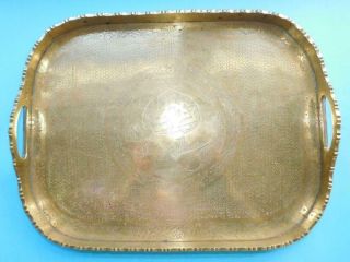 Antique Chinese Brass & Copper Engraved Tea Tray 1800s