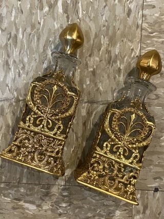 Antique French Empire Style Bronze And Glass Perfume Bottles - No Reserv
