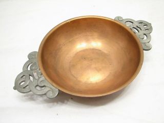 Antique Manning Bowman & Co Copper Arts & Crafts Porrginger Bowl Pewter Handle