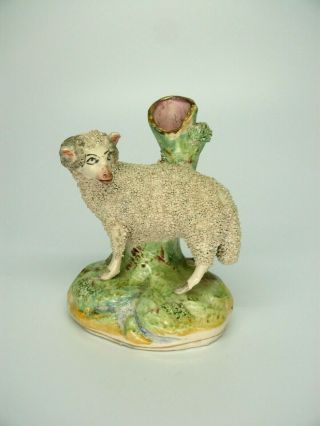 Antique Early Staffordshire English Pottery Sheep Spill Vase Ram Ca.  1800 - 1825