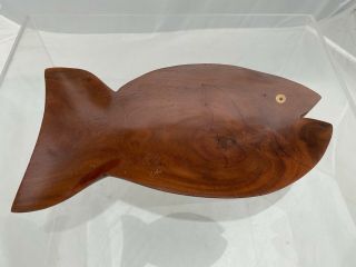 Vintage " Pitcairn Island " Hand Carved Wood Fish - Carol Christian Bowl 11 " Long