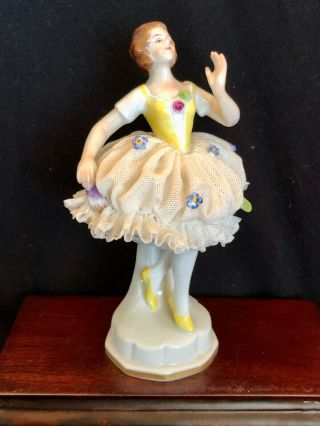 Antique,  Dresden Lace,  Ballerina Volkstad Germany,  Dancer,  Ceramic Flower Lady