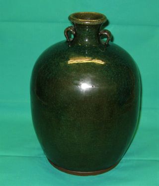 Antique Stoneware Green Glazed 1 Gal Jug Crock Pottery With Double Handles