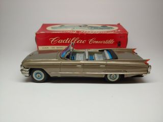 Vintage 8” Bandai 1962 Cadillac Convertible Tin Friction Car,  No 817,