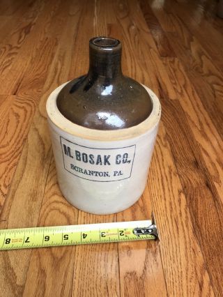 Antique M Bosak Co Scranton Pa Stoneware Jug Early 1900s Small Whiskey Jug