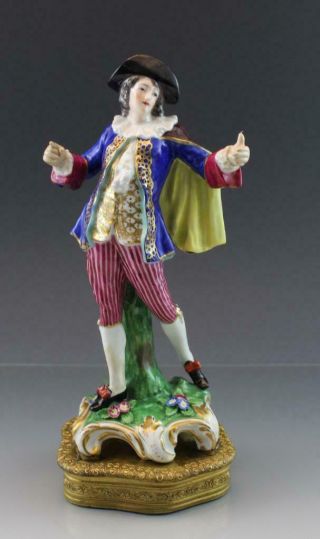 C1890 German Dresden Porcelain Figurine Of Gentleman Gilt Brass Mounted