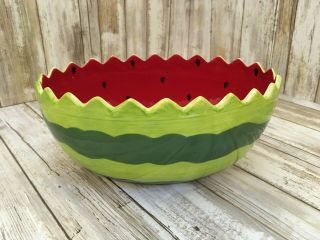 Avon Watermelon Bowl Pointed Edge 10 X 7 X 4 Red Interior Black Seeds,  Green