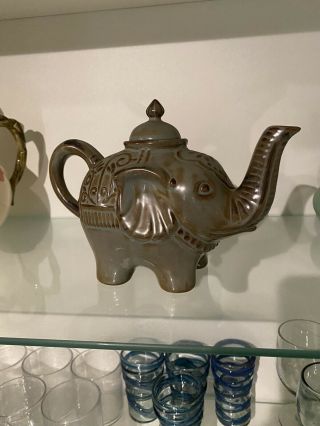 Pier 1 Imports Stoneware Elephant Tea Pot Green Brown Teapot