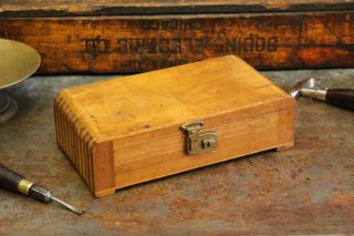 Antique Art Deco Vintage Industrial Wood Box Finger Jointed Brass Cigar Jewelry