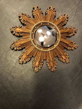 Hollywood Regency Style Golden Gilt Convex Sunburst - Combed Mirror - Pretty