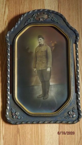 Ww 1 Military Soldier Picture In Ornate Picture Frame World War 1
