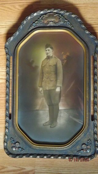 WW 1 MILITARY SOLDIER PICTURE in ORNATE PICTURE FRAME World War 1 2