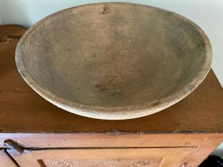 Large Antique / Vtg Primitive Out Of Round Munising Wooden Dough Bowl 15.  5 - 14.  75