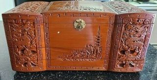 Large Vintage 18x9x9 Japanese Wood Carved Dragon Jewelry Box